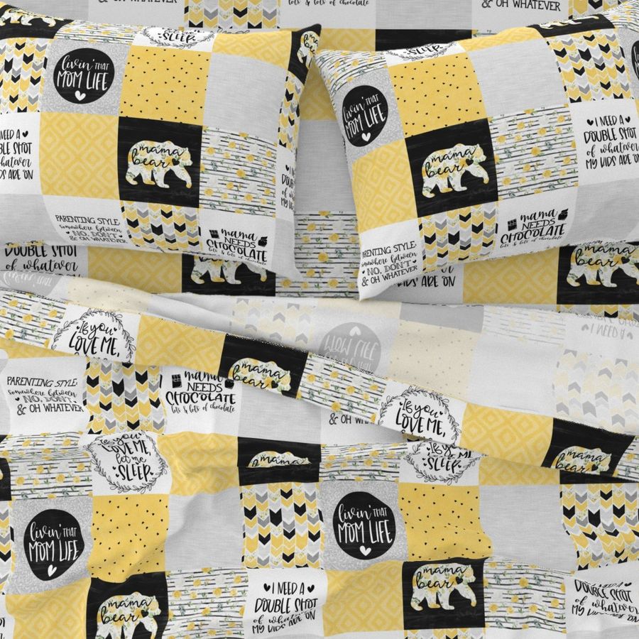 MomLife//Chocolate//Yellow - Wholecloth Cheater Quilt