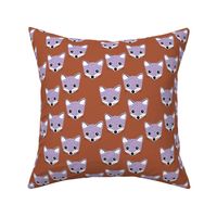 Adorable baby fox animal portrait woodland theme Scandinavian modern rusty copper lilac purple neutral SMALL