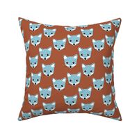 Adorable baby fox animal portrait woodland theme Scandinavian modern rusty copper cool blue neutral SMALL