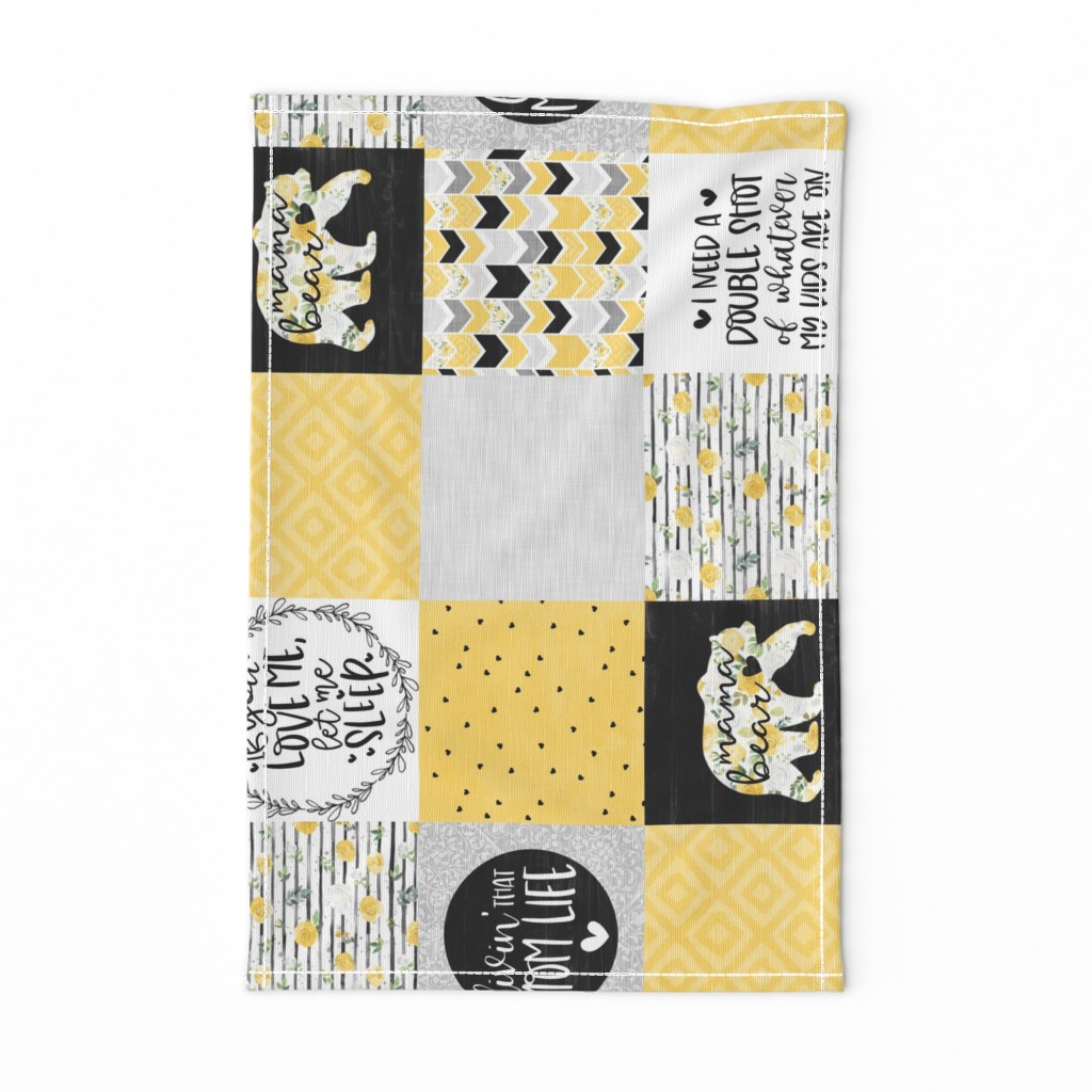 MomLife//Chocolate//Yellow - Wholecloth Cheater Quilt - Rotated