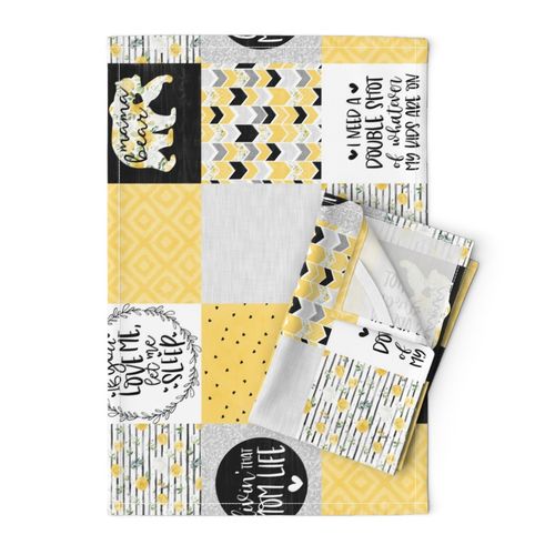 MomLife//Chocolate//Yellow - Wholecloth Cheater Quilt - Rotated