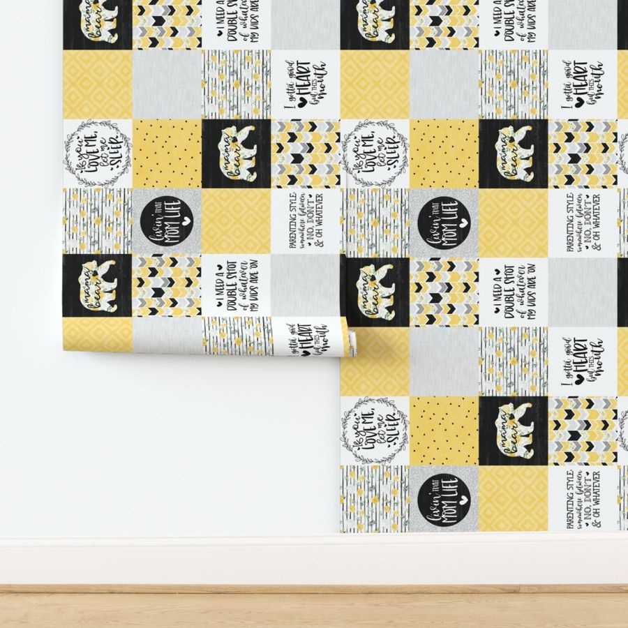 MomLife//Good Heart//Yellow - Wholecloth Cheater Quilt - Rotated