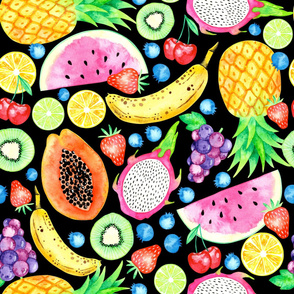 Fruit Salad in Watercolour Black