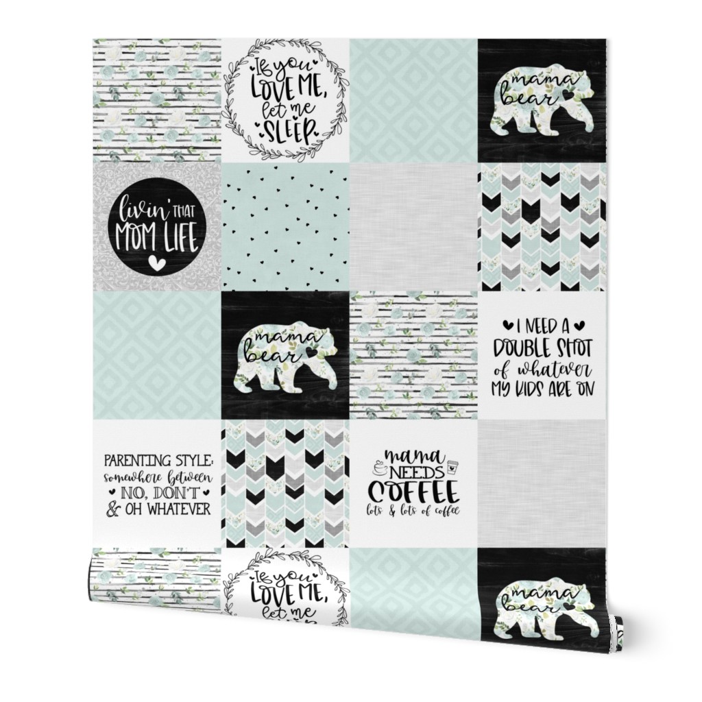 MomLife//Coffee//Soft Mint - Wholecloth Cheater Quilt