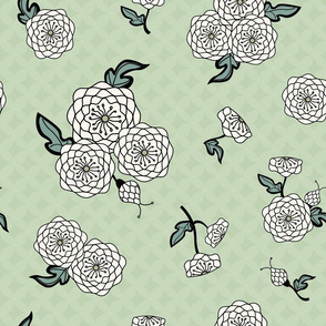 Beige and Black Floral On Green