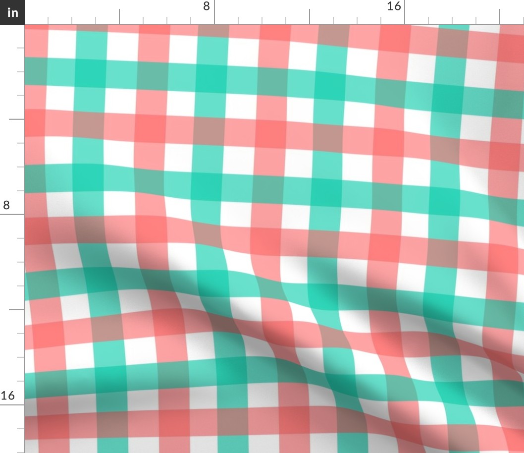 Gingham - Coral and Mint, Medium