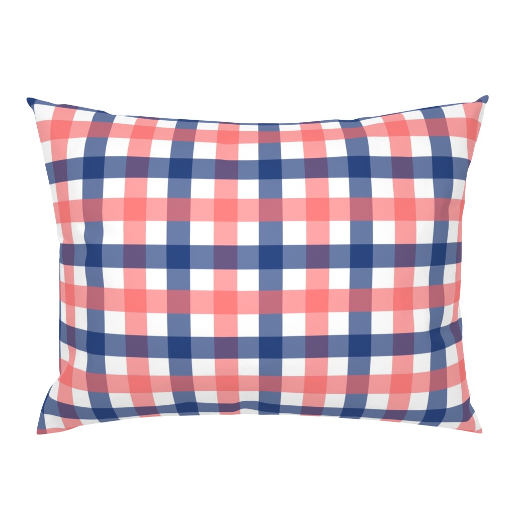 Gingham - Navy and Coral, Medium