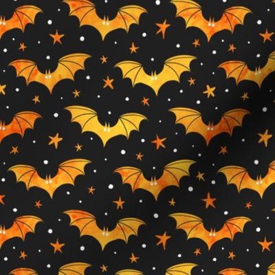 Watercolor Bats Orange on Black