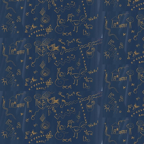 Navy and yellow doodle for jeans