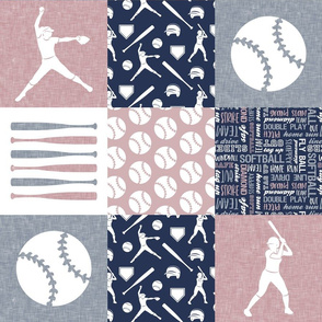 Softball patchwork - fastpitch  wholecloth - sports -  mauve and blue - LAD20