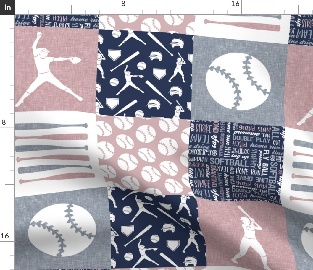 Softball patchwork - fastpitch  wholecloth - sports -  mauve and blue - LAD20