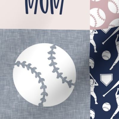 Softball Mom - Softball wholecloth - patchwork sports - mauve and blue - LAD20