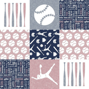 Softball patchwork - fastpitch  wholecloth - sports -  mauve and blue (90) - LAD20