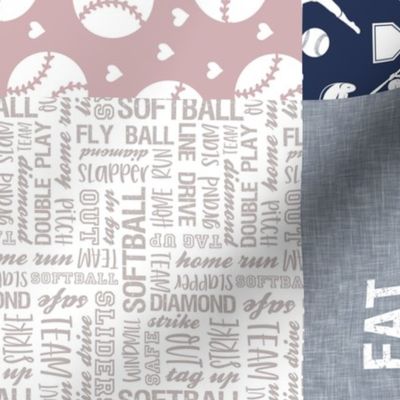 Eat Sleep Softball - softball patchwork - heart softball - fast pitch wholecloth - mauve and blue (90) - LAD20