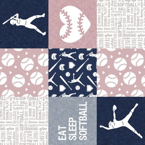 Eat Sleep Softball - softball patchwork - heart softball - fast pitch wholecloth - mauve and blue (90) - LAD20