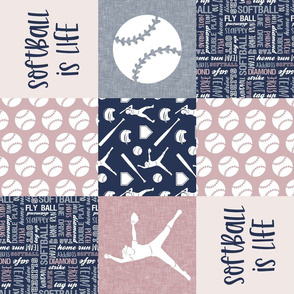 Softball is life - Softball wholecloth - patchwork sports - mauve and blue (90) - LAD20