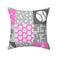 Softball Mom - Softball wholecloth - patchwork sports - pink and grey - LAD20