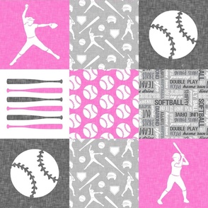 Softball patchwork - fastpitch  wholecloth - sports -  grey and pink - LAD20