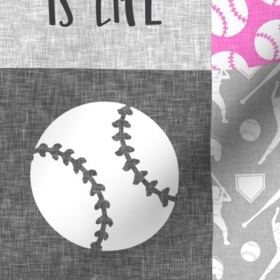 Softball is life - Softball wholecloth - patchwork sports - pink and grey - LAD20