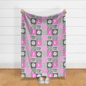 Softball is life - Softball wholecloth - patchwork sports - pink and grey - LAD20