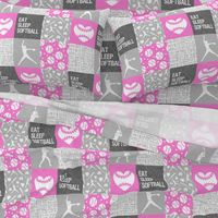 Eat Sleep Softball - softball patchwork - heart softball - fast pitch wholecloth - pink and grey - LAD20