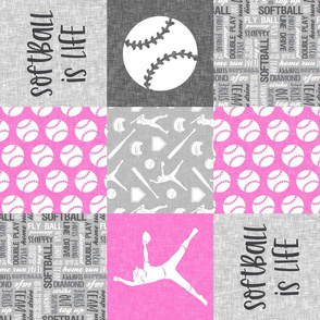 Softball is life - Softball wholecloth - patchwork sports - pink and grey (90) - LAD20