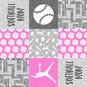 Softball Mom - Softball wholecloth - patchwork sports - pink and grey (90) - LAD20