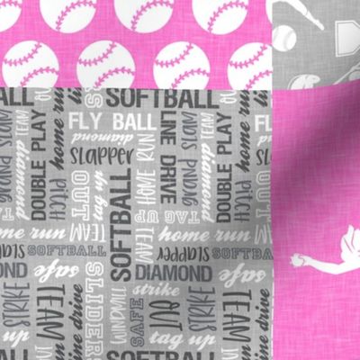Softball patchwork - fastpitch  wholecloth - sports -  grey and pink (90) - LAD20