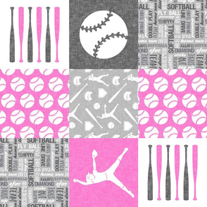 Softball patchwork - fastpitch  wholecloth - sports -  grey and pink (90) - LAD20