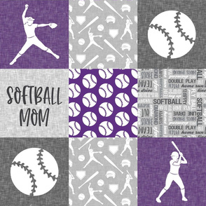 Softball Mom - Softball wholecloth - patchwork sports - purple and grey - LAD20