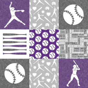 Softball patchwork - fastpitch  wholecloth - sports -  grey and purple - LAD20