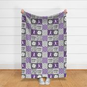 Softball is life - Softball wholecloth - patchwork sports - purple and grey - LAD20