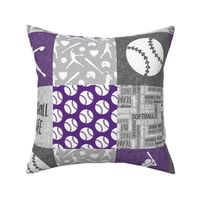 Softball is life - Softball wholecloth - patchwork sports - purple and grey - LAD20