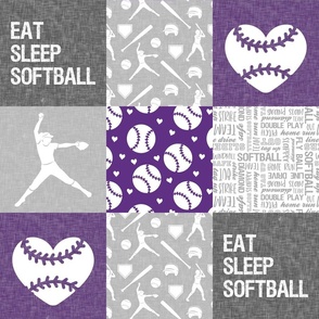 Eat Sleep Softball - softball patchwork - heart softball - fast pitch wholecloth - purple - LAD20