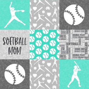 Softball Mom - Softball wholecloth - patchwork sports - teal and grey - LAD20