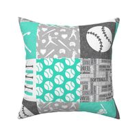 Softball patchwork - fastpitch  wholecloth - sports -  grey and teal - LAD20