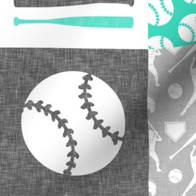 Softball patchwork - fastpitch  wholecloth - sports -  grey and teal - LAD20