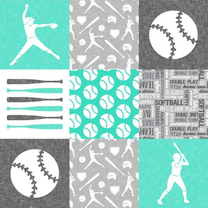 Softball patchwork - fastpitch  wholecloth - sports -  grey and teal - LAD20