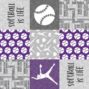 Softball is life - Softball wholecloth - patchwork sports - purple and grey (90) - LAD20