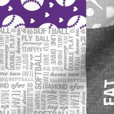 Eat Sleep Softball - softball patchwork - heart softball - fast pitch wholecloth - purple (90) - LAD20