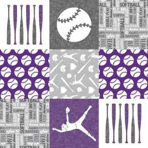 Softball patchwork - fastpitch  wholecloth - sports -  grey and purple (90) - LAD20