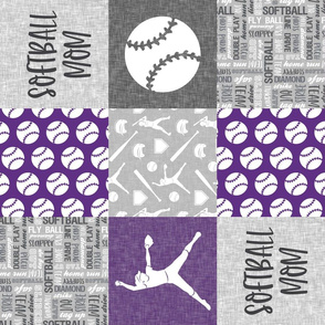 Softball Mom - Softball wholecloth - patchwork sports - purple and grey (90) - LAD20