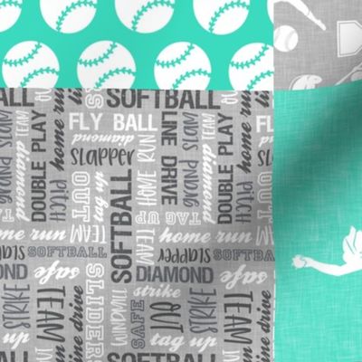 Softball is life - Softball wholecloth - patchwork sports - teal and grey (90) - LAD20