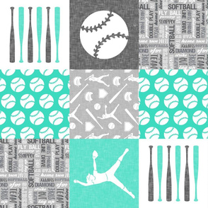 Softball patchwork - fastpitch  wholecloth - sports -  grey and teal (90) - LAD20
