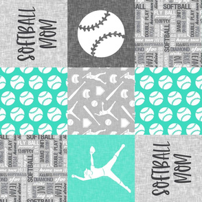 Softball Mom - Softball wholecloth - patchwork sports - teal and grey (90) - LAD20
