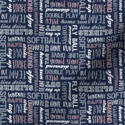 (small scale) all things softball - softball typography - multi on blue - LAD20