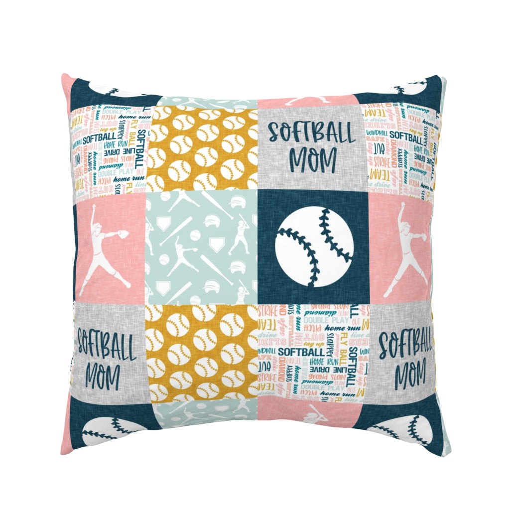 Softball Mom - Softball wholecloth - patchwork sports - multi pink and blue - LAD20