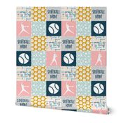 Softball Mom - Softball wholecloth - patchwork sports - multi pink and blue - LAD20
