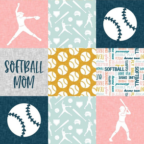 Softball Mom - Softball wholecloth - patchwork sports - multi pink and blue - LAD20