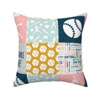 Softball is life - Softball wholecloth - patchwork sports - multi colored pink and blue - LAD20